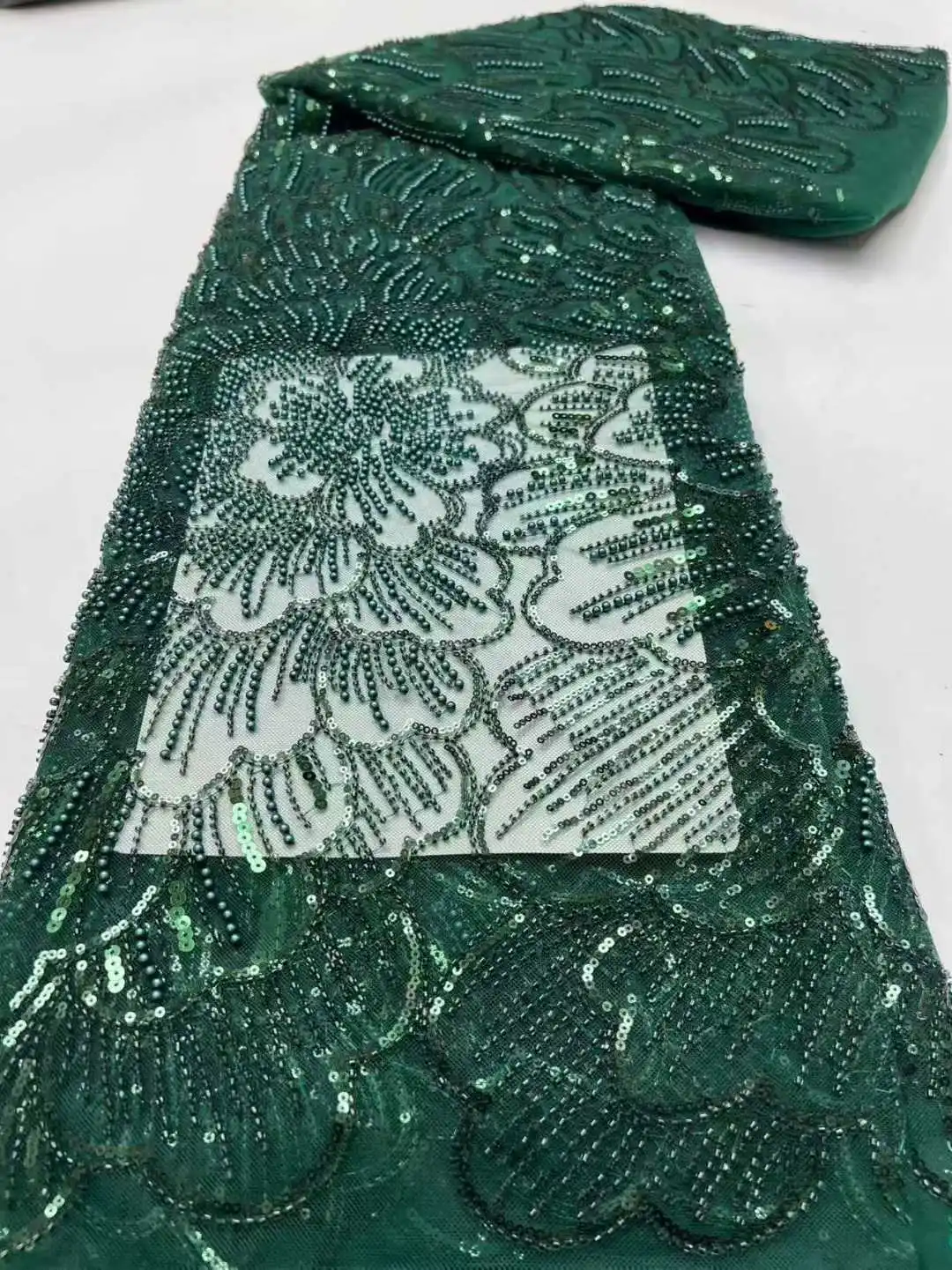 

Wholesale 2026 African Sequins Beads Lace Fabric 5 Yards High Quality French Mesh Tulle Embroidery Wedding Bridal Lace