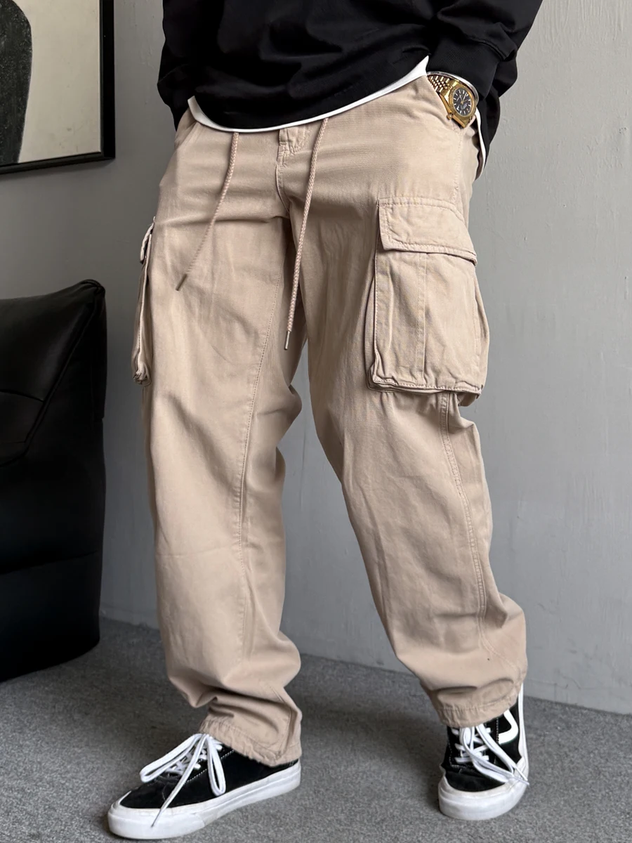 

Повседневные американские мужские рабочие брюки свободного прямого кроя для весны и осени, модные, из хлопка, для молодежи, на каждый день