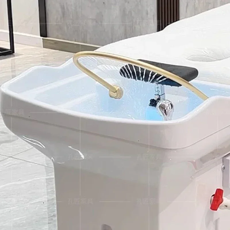 كرسي شامبو متطور لخزان المياه، رأس معالجة قابل للتعديل، العلاج المائي، كرسي معدات صالون الشعر الياباني، Lettino