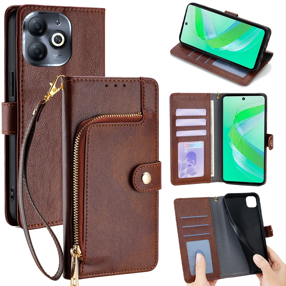 

Кожаный чехол-книжка на молнии для Infinix Smart 8 7 HD Hot 40i 30i 20i 12 9 Pro