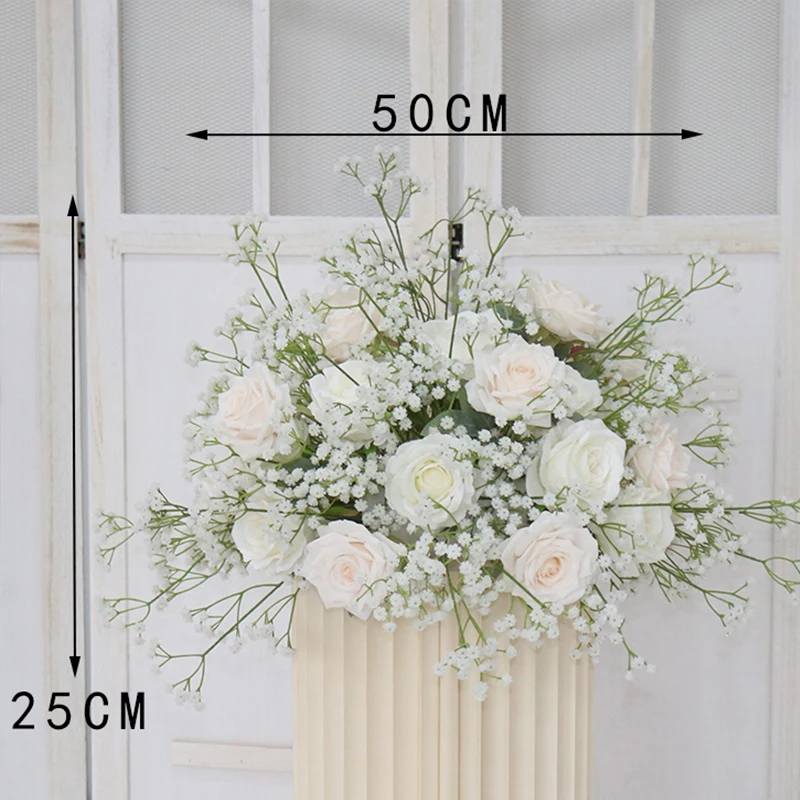 80/70/60/55/40cm White Baby Breath Rose Flower Ball Wedding Table Centerpiece Deco Gypsophila Artificial Floral Party Event Prop