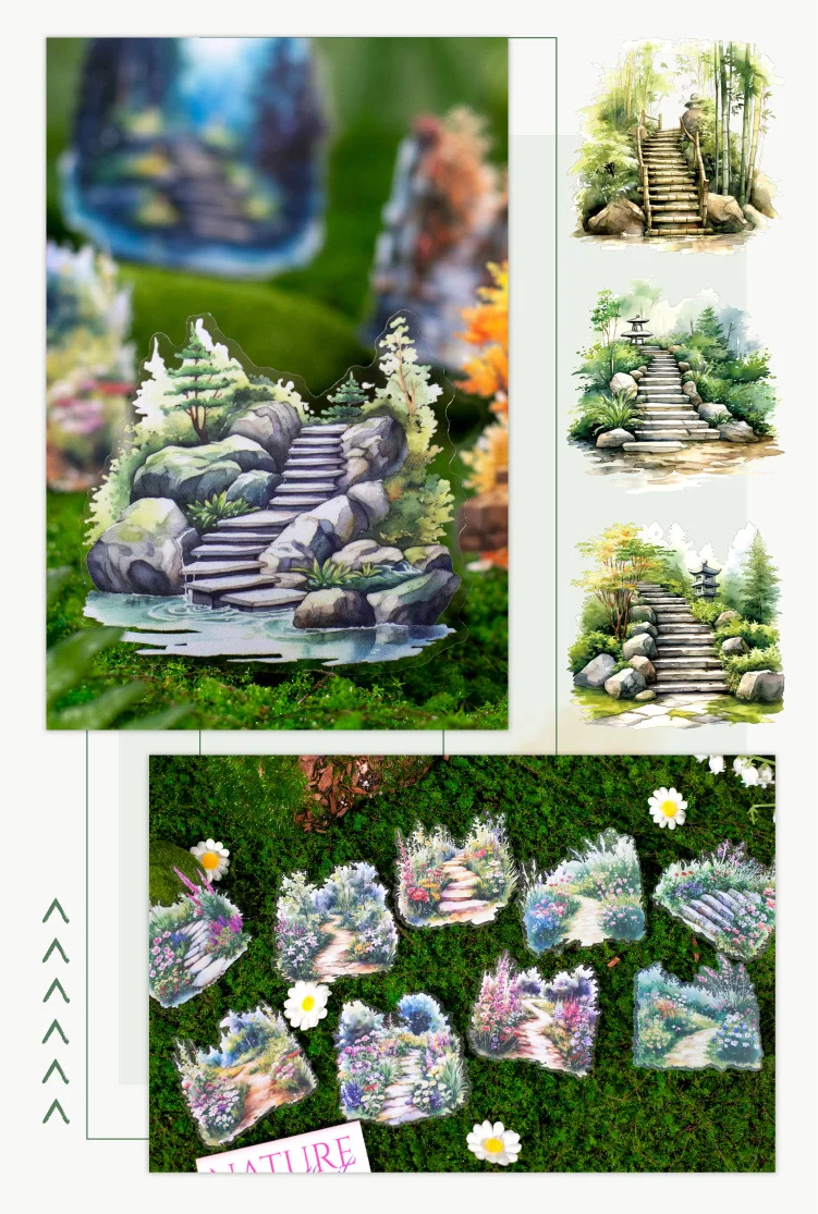 10pcs Stickers Nature Trail Landscaping Handbook DIY Material Decorative Stickers Supplies Package Scrapbook Cut 155*95mm