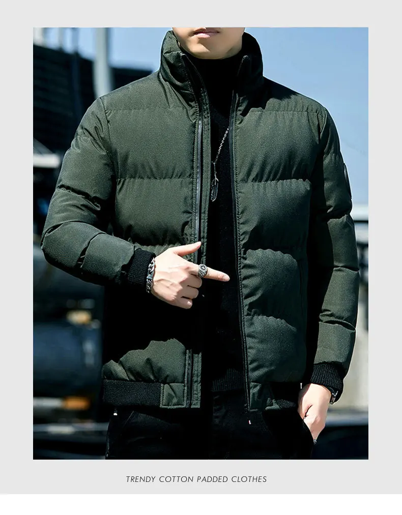 2023 New Solid Stand Collar Male Windbreak Cotton Padded Down Jacket Warm Thick Men Parka Winter Casual Mens Outwear