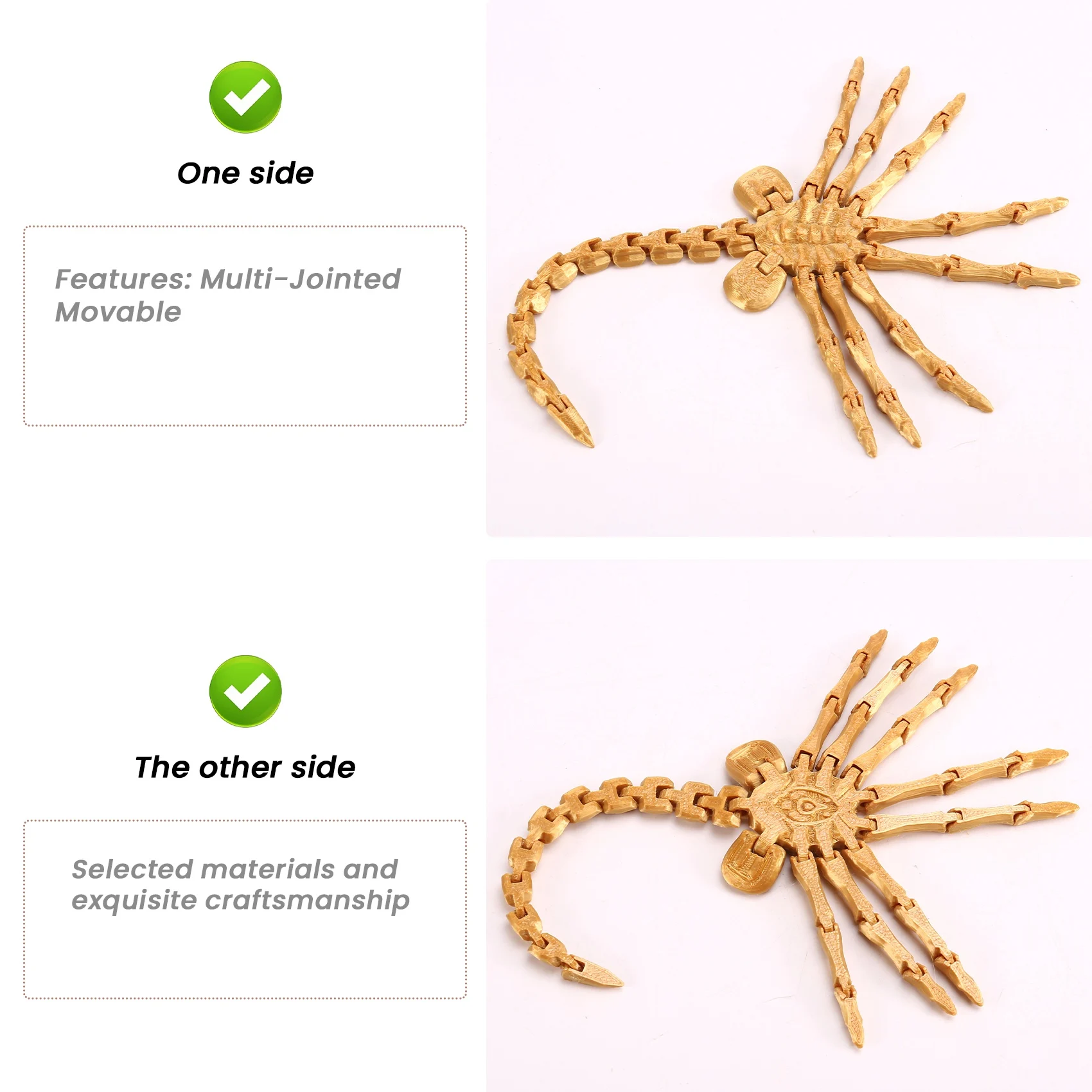 New Facehugger Model Fully Articulated Movie Prop Collectible Figurine Sci-Fi Horror Decor Local Tycoon Gold