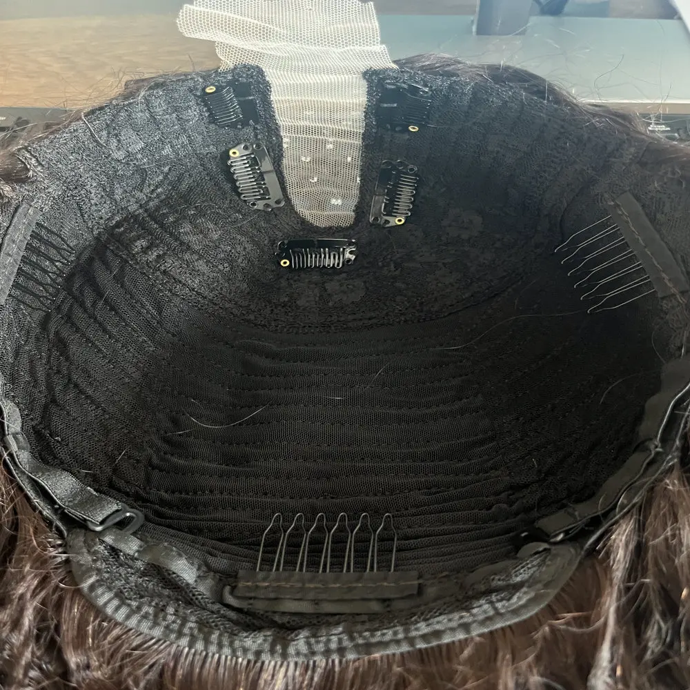 Helles Aschbraun mit Highlights, locker gewellt, 100 % Echthaar, 1x4-Größe, U-Teil-Perücken, klebefrei, 200 Dichte, V-Teil-Perücken, verstellbar mit Clips – Detail 3