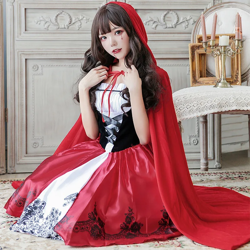 Halloween Kostüm Rotkäppchen Performance Kostüm Erwachsene Weibliche Cosplay Vampir Hexe Prinzessin Kleid Umhang