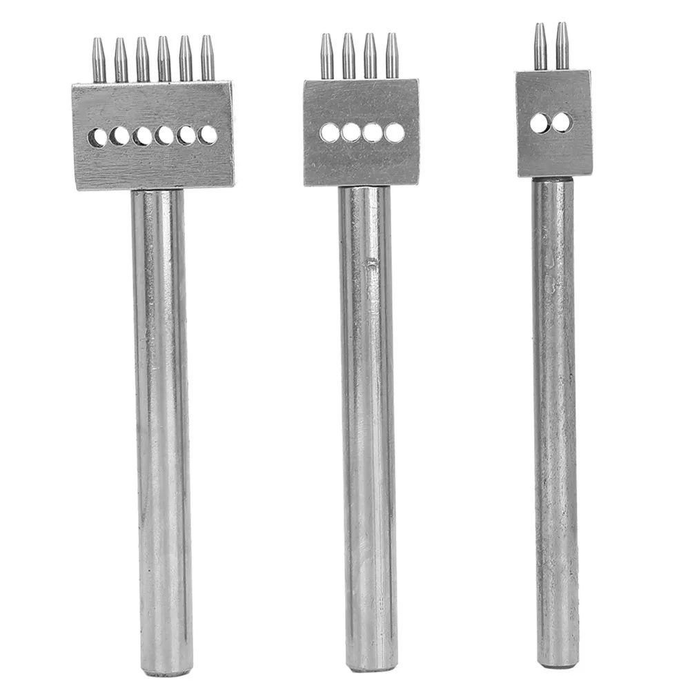 3pcs 2/4/6 Prong Leather Hole Punch Tool 4/5/6mm Pitch Round Punch Chisel Belt Hole Puncher Spacing Punch Tool Belt Repair