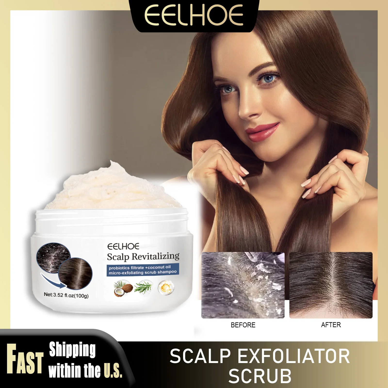 

EELHOE 100g Scalp Exfoliator Scrub Remove Dandruff Oils Coconut Oil Probiotics Repair Scalp Improve Itching Jasmine Scalp Care