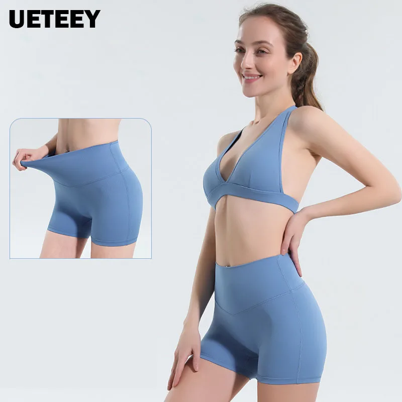 

Seamless Backless Yoga Suits 2pcs Gym Sets Women Sexy Fitness Shorts Leggings Padded Sports V Neck Bra Workout Clothes Deportivo