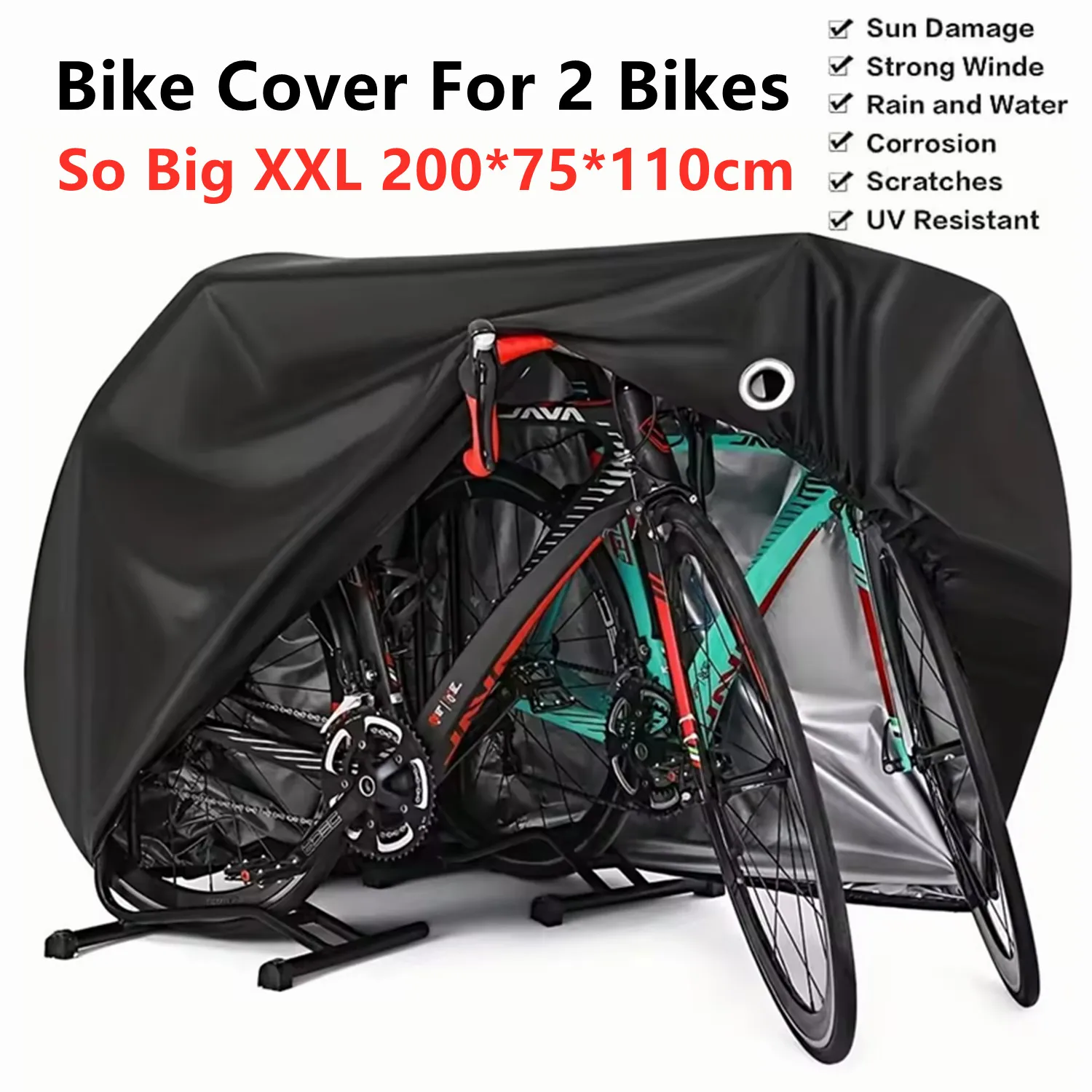 

Bike Cover For 2 Bikes Outdoor Waterproof Bicycle Cover Rain Sun UV Dust Windproof With Lock Hole portable storage only 310g