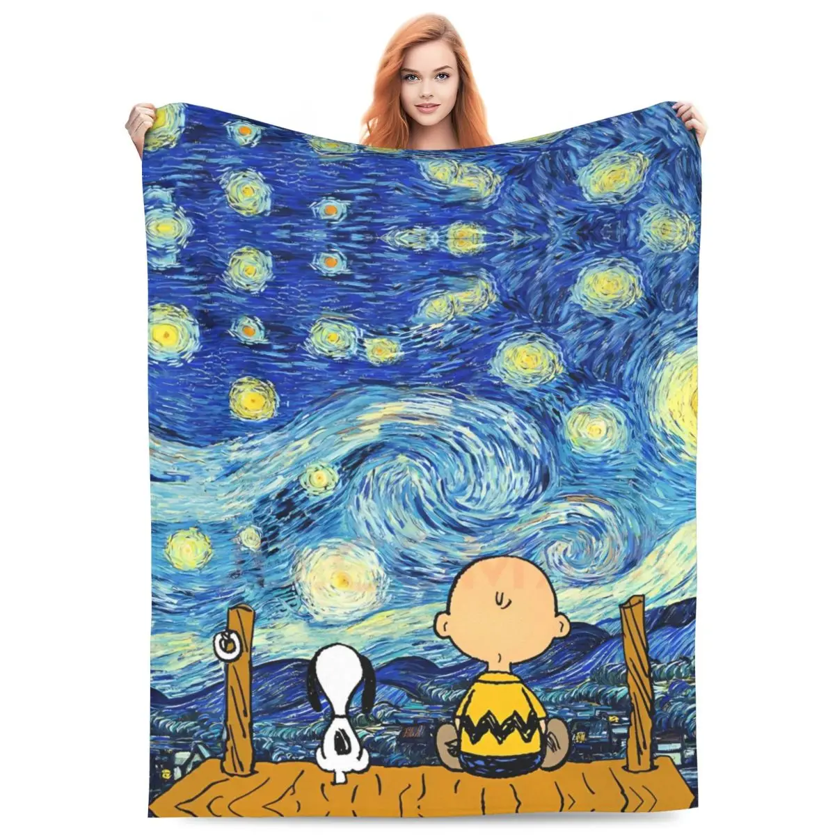 

Snooy Starry Night Pop Art Flannel Blanket Soft Durable Throw Blanket for Bedroom Picnic Graphic Bedspread Sofa Bed Cover