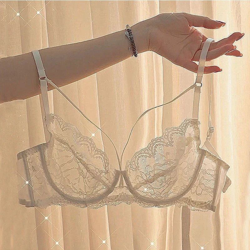 Classic Bandage Lingerie Push Up Bra Set Lace Underwear Sexy Transparent Brassiere Women Ultra-Thin Bra  Large size ABCDE Cup