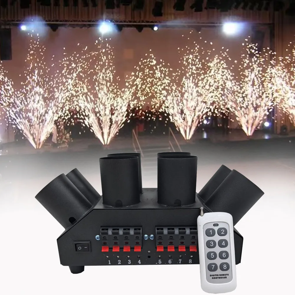 

Indoor Stage Cold Fountain Remote Control 8 6 5 4 3 Channel Fan Shape Sparkler Wedding Machine