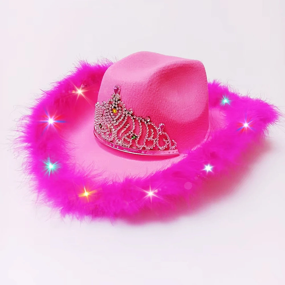 Magic Adult Led Bling Western Style Tiara Cowgirl Hat For Women Girl Pink Cowboy Cap Holiday Funny Costume Party Hat