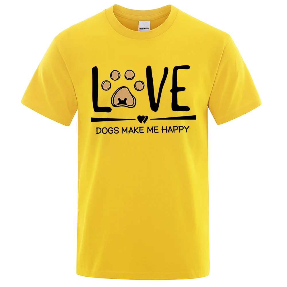 Love Dogs Make Me Happy Printing T-Shirt Oversized Cotton T-Shirt Fashion Loose Tops Casual Sweat Tee Clothes Cotton Couple