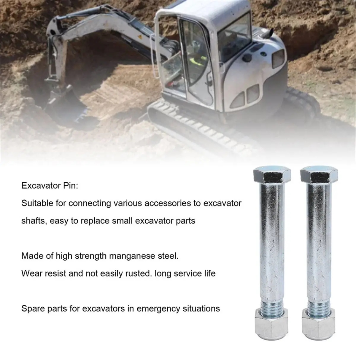 

AT16 2Pcs 25mm Manganese Steel Excavator Connector Pin Backhoe Accessories