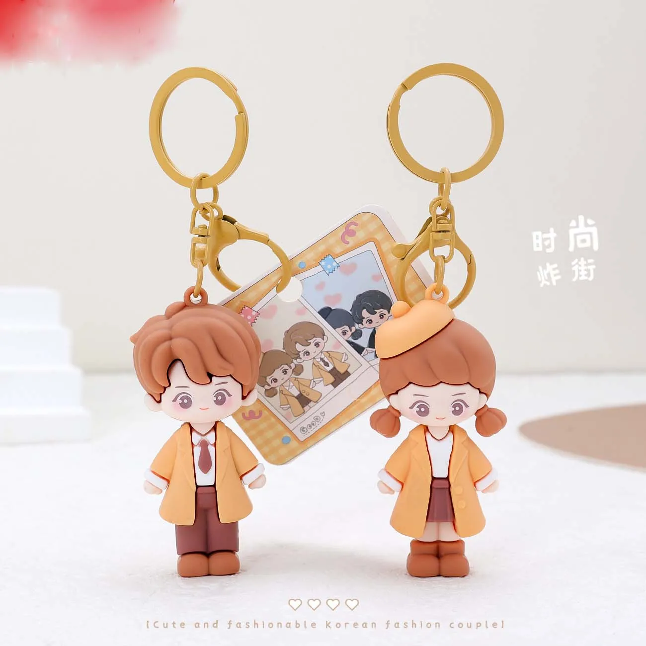 

Cartoon Korean Couple Doll Keychain Cute Fashion Trench Coat Boy Girl Backpack Car Pendant Keyfob for Couple Jewelry Accessories