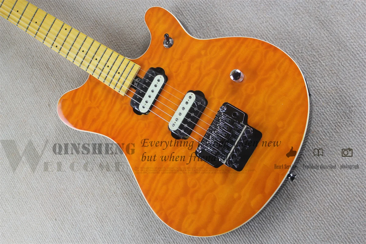 Classic Electric Guitar, ERN Orange Guitar, Quilted Maple Top,Specially Bridge, Acrylic Pickups, Chrome Button