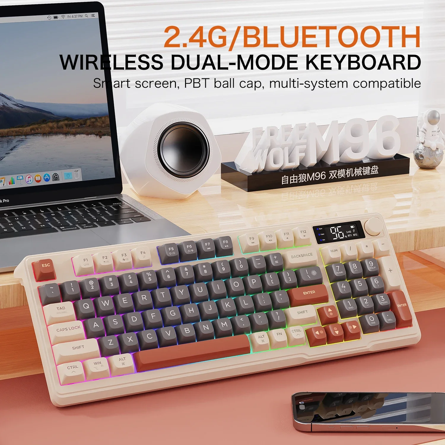 

M96 Bluetooth Keyboard Display Multimedia Knob Colourful Light PC Notebook 2.4G Dual Mode Connection Battery Gaming Keyboard