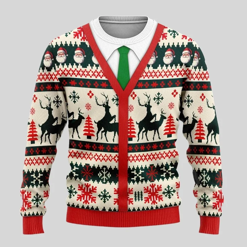 بلوفرات عيد الميلاد للخريف والشتاء سترات قبيحة للرجال والنساء ثلاثية الأبعاد برقبة دائرية ملابس عيد الميلاد غير رسمية وعصرية #1