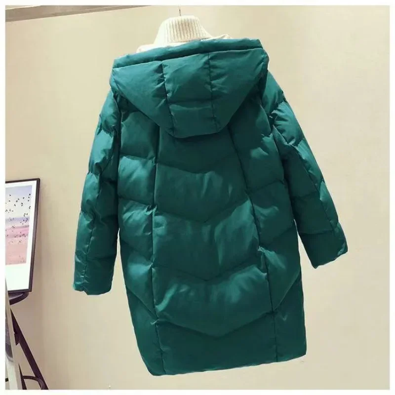 Cotton Coat Women 2023 New Winter Down Cotton Jacket Medium Long Thick Overcoat Loose Parka Solid Color Bread Suit Hooded Outer