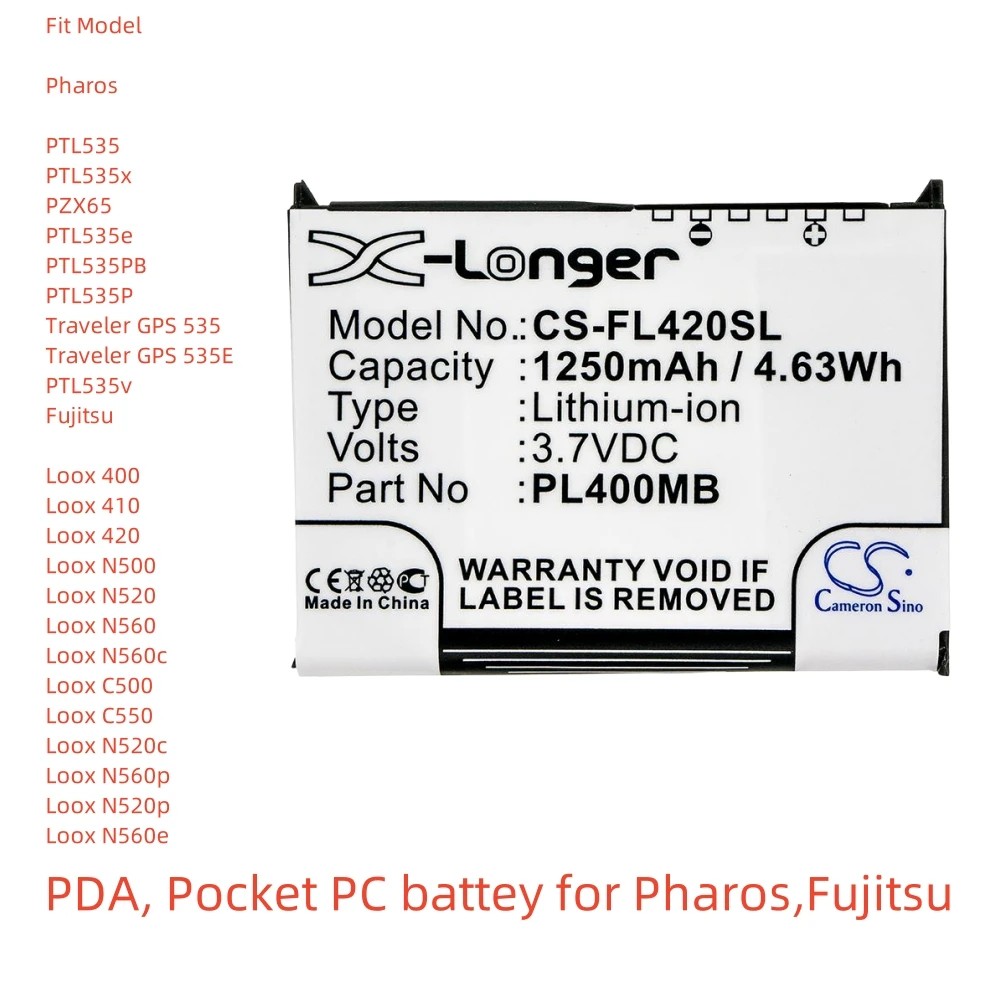 

Li-ion PDA, Pocket PC battery for Pharos,Fujitsu,3.7v,1250mAh,PTL535P Traveler GPS 535 PZX65 Loox N520p Loox N560e