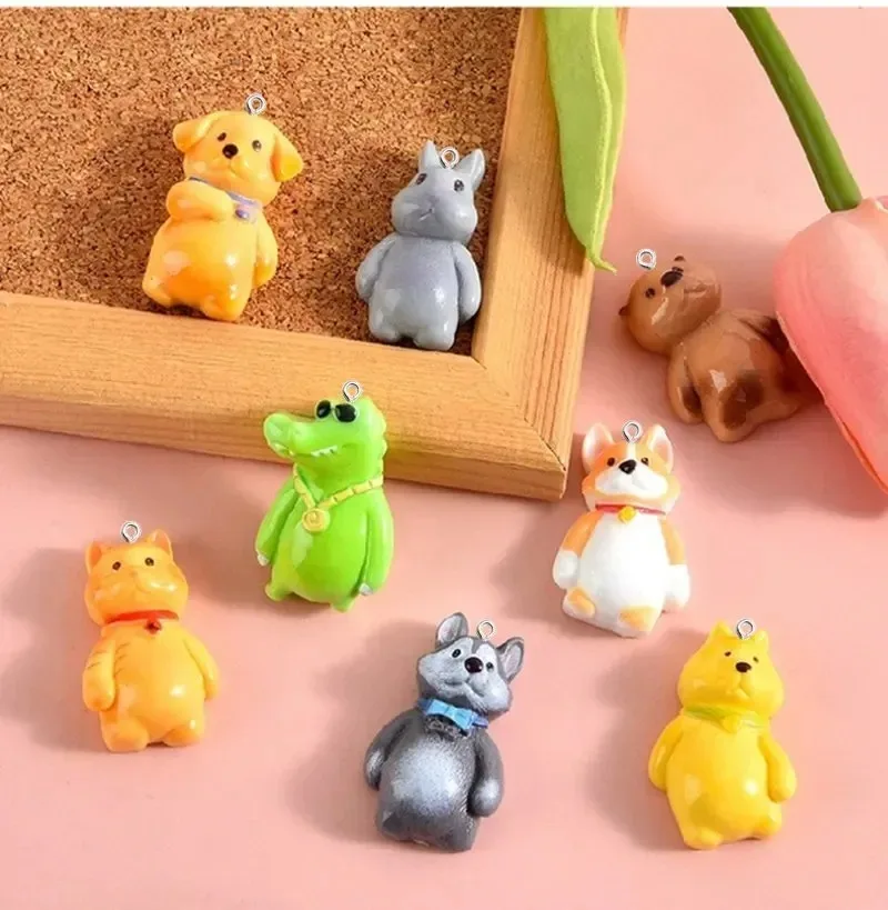 10 Pack Resin Cute Dog Charms Pendant, Kawaii Animal Accessories, DIY Jewelry Making Ornaments for Key Chains & Earrings
