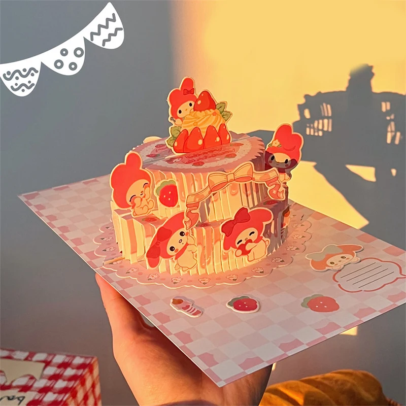 

Sanrio Kawaii 3D Birthday Cake Pop-Up Birthday Cake My Melody Kuromi Anime Postcards Envelope Greeting Cards All Occasion Gift