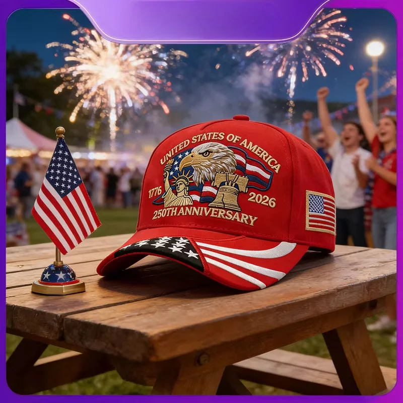 250th Anniversary USA Hat Embroidered Patriotic Baseball Cap 1776-2026 Independence Day Cap Adjustable Hat for Men Women