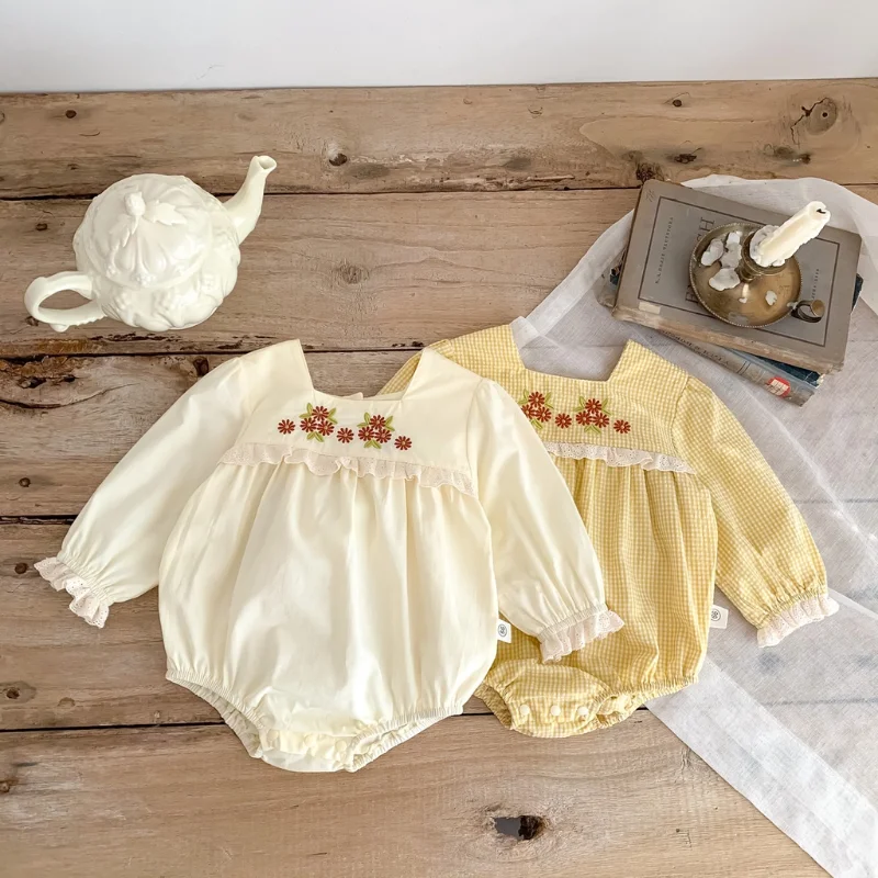 

Spring Baby Romper for Girls Embroidery Flowers Long Sleeve Thin Baby Jumpsuit Infant Bodysuit 0-2 Years Old