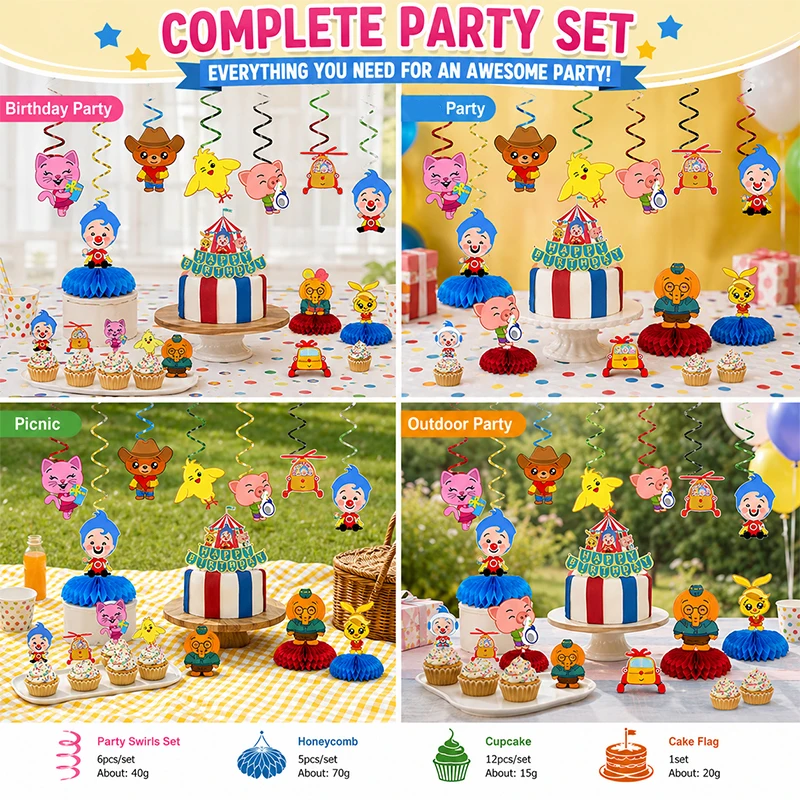 Cartoon-Anime-Kuchendekoration, Themen-Cupcake-Flaggen, Waben-Spiral-Wirbel-Zubehör für Geburtstagsfeier, Geschenk-Komplettset – Detail 3