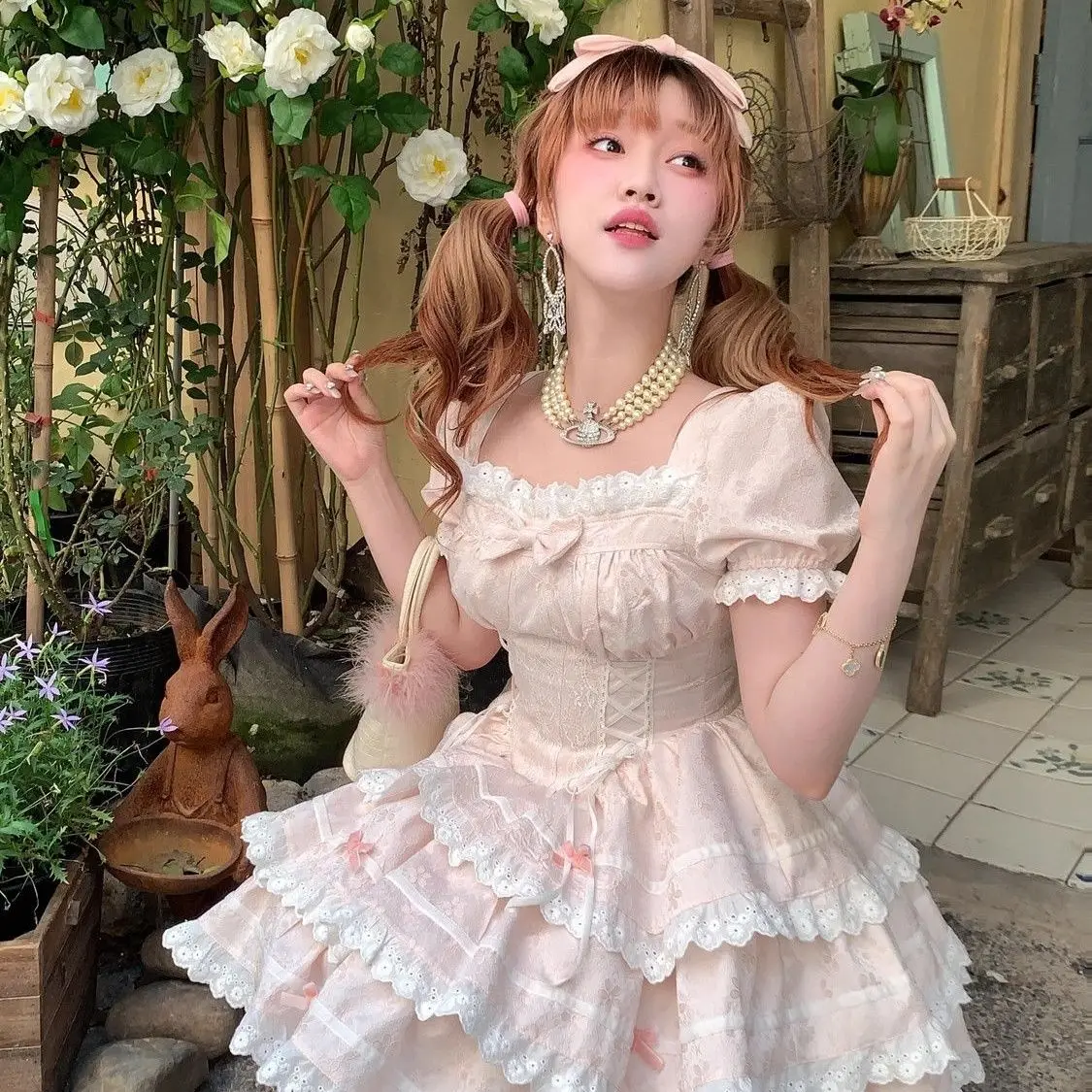 

Bow Lace Splicing Cake Dress Women With Niche Design Sense Summer New Sweet Style Waist-Hugging Short Skirt