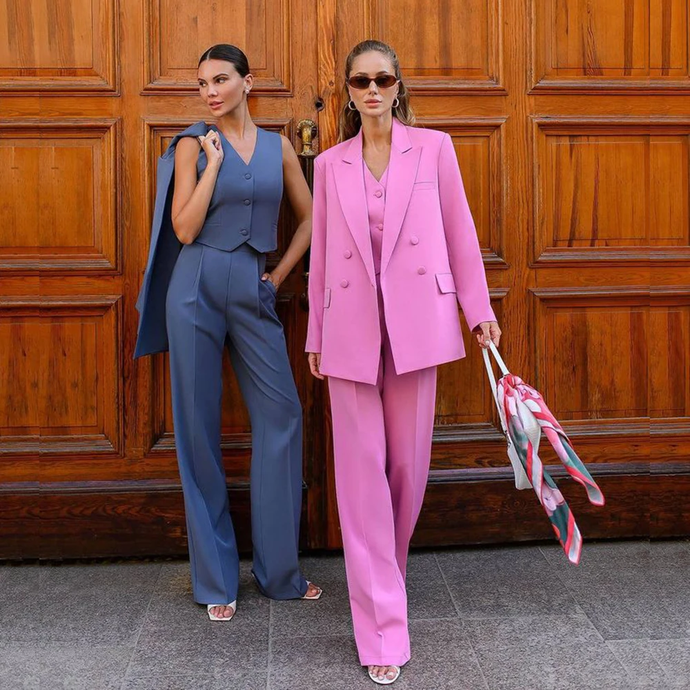 

Customized Fashion 3 Pieces Suit Sets for Women Double Breasted Jacket Vest Pants Sets Fit Office Daily Life Female Clothing