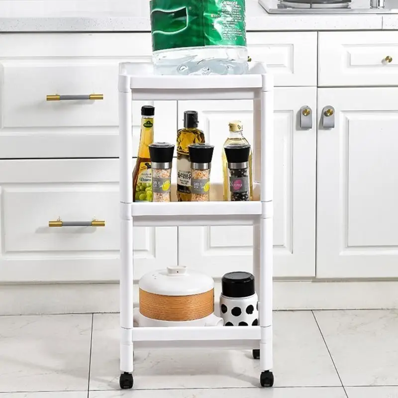 

3/4Tier Plastic Rolling Utility Cart Movable Storage For Narrow Spaces Easy Assembly In Living Room 87HA