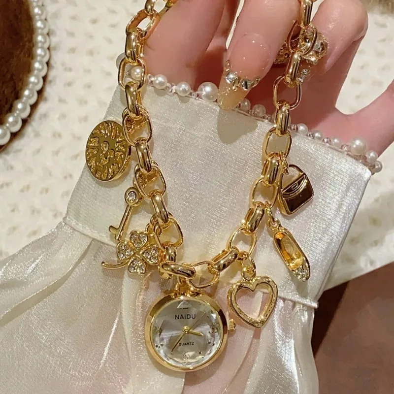 

Винтажный браслет с подвесками Love, женские часы, роскошные золотые, серебряные кварцевые наручные часы, женские подарки на день рождения, День святого Валентина
