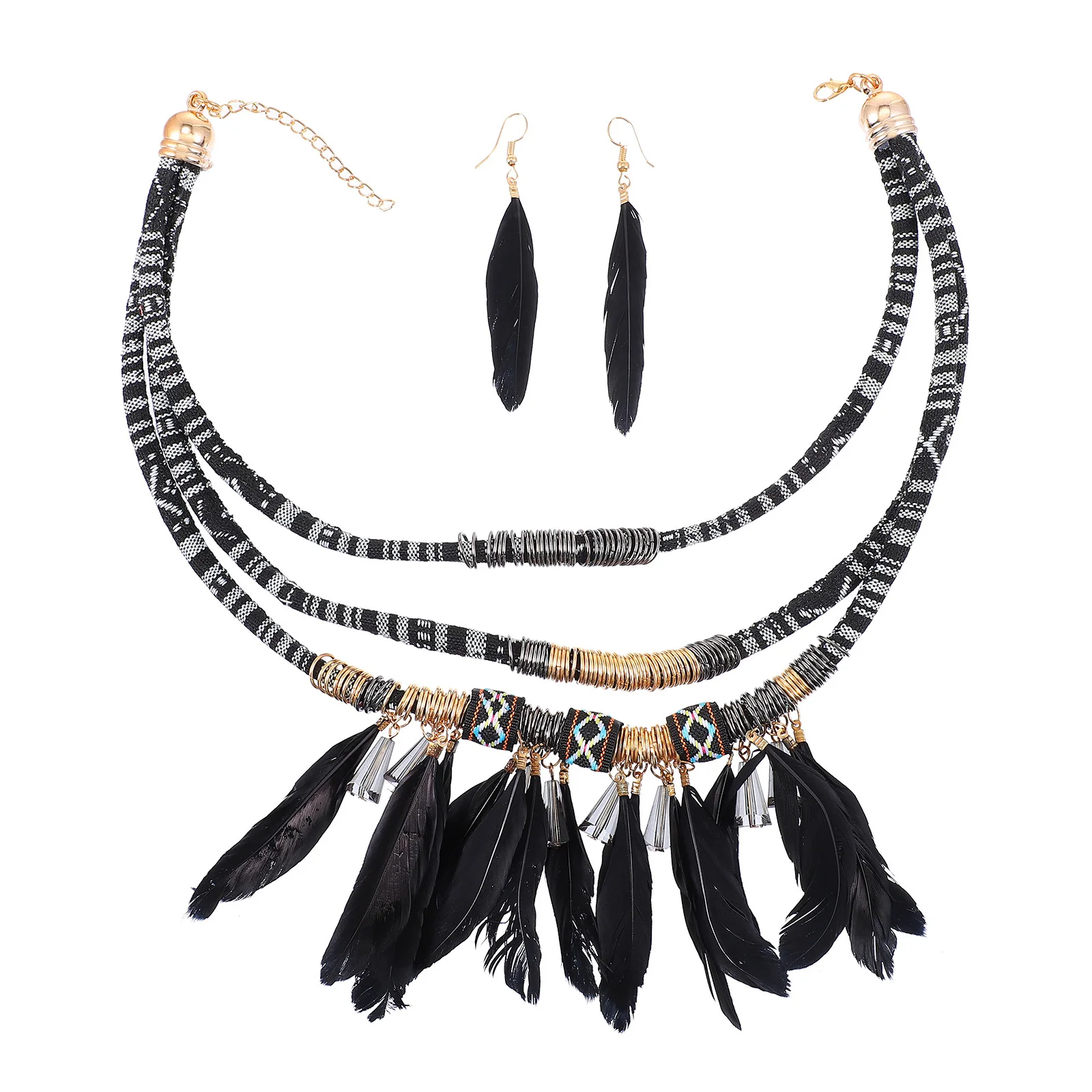 

1 set 1 Set Tassel Jewelry Set Retro Alloy Choker Necklace Earrings Fringed Pendant Creative Female Tribal Accessories