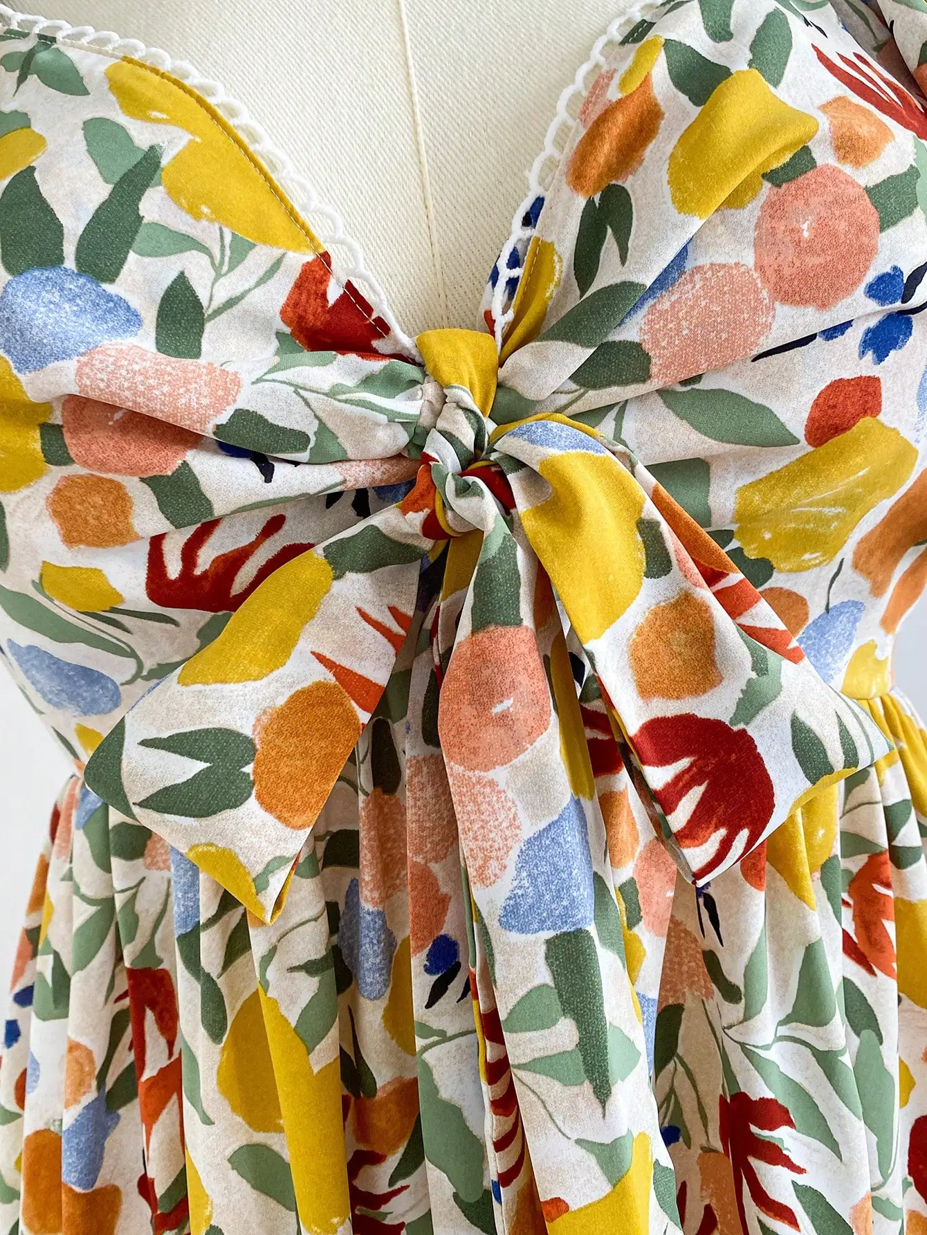 

Colorful Floral Print Bowknot Front Sweetheart Neck Cap Sleeve A-Line Skater Dress For Spring Summer Vacation