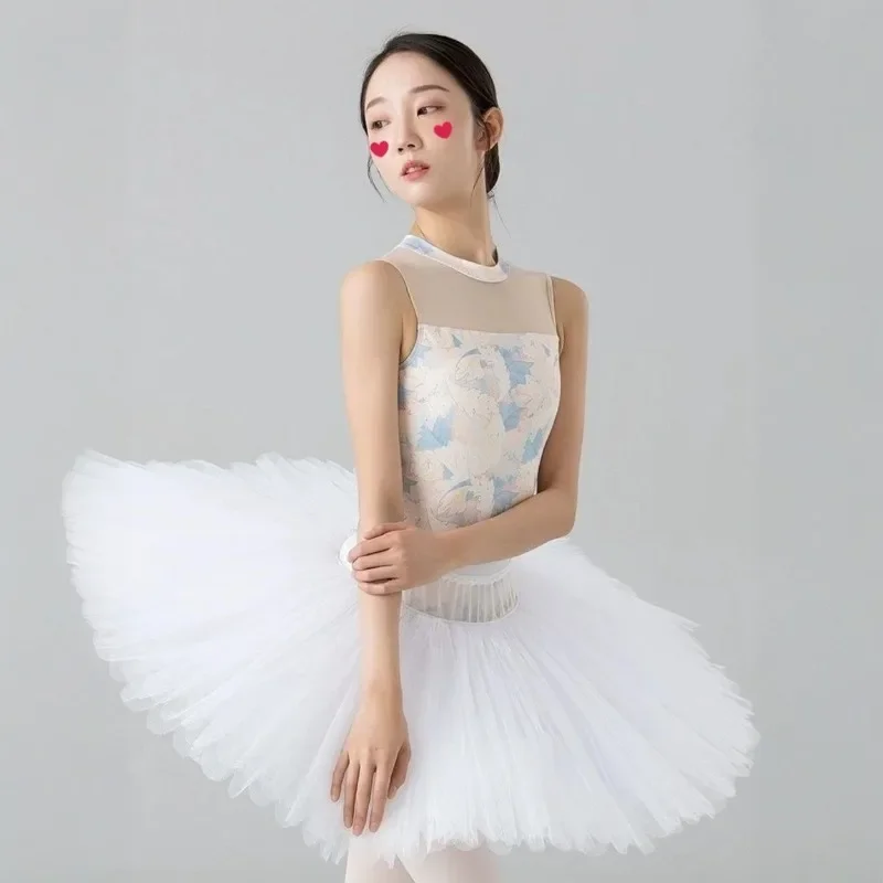 Body da balletto da donna Per adulti senza maniche stampato Ginnastica Abiti da allenamento Body Abbigliamento da ballo Abiti da palcoscenico senza schienale femminili