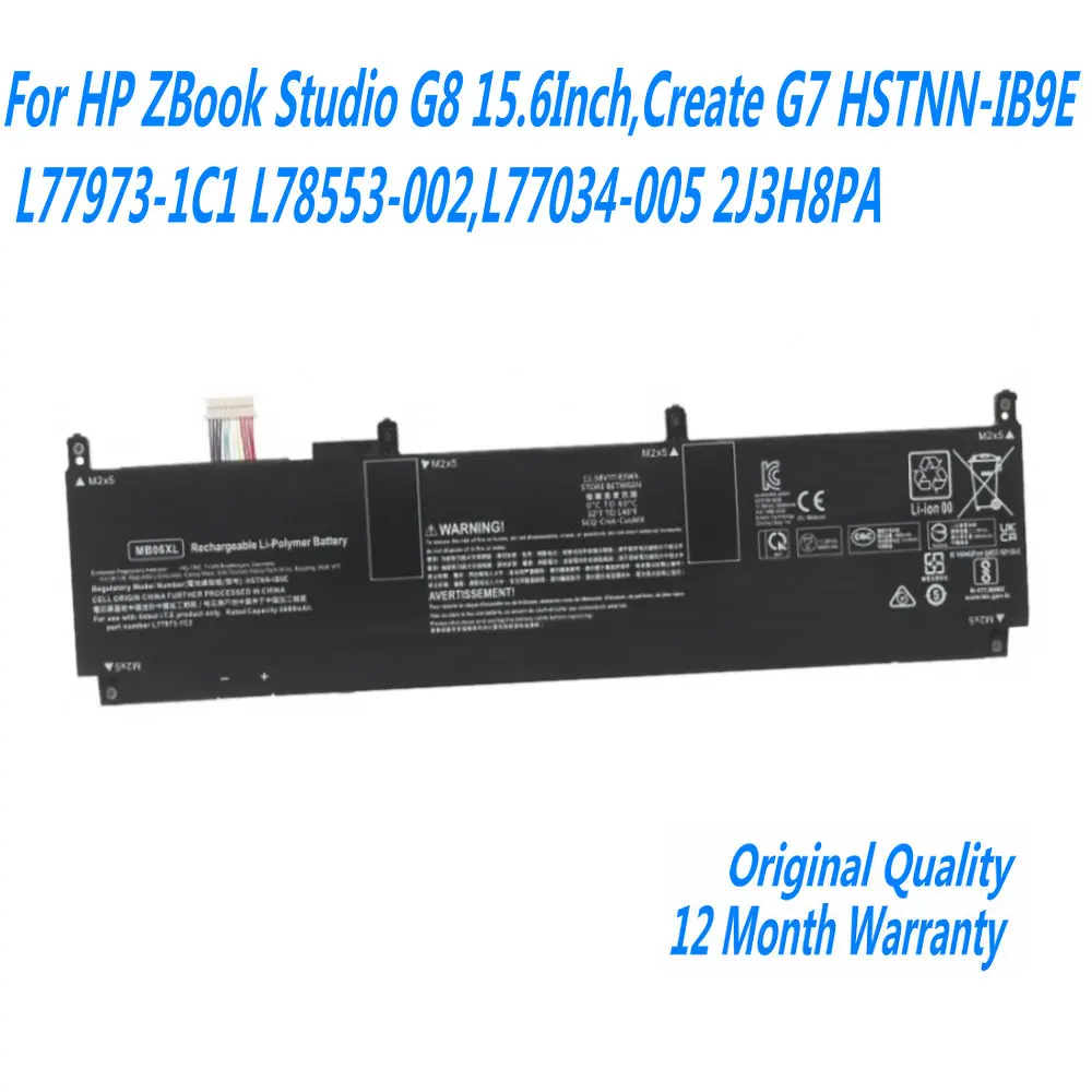 

NEW MB06XL Laptop Battery For HP ZBook Studio G8 15.6Inch,Create G7 HSTNN-IB9E L77973-1C1 L78553-002,L77034-005 2J3H8PA