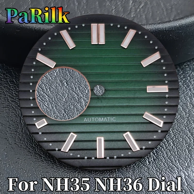 PaRilk Green Luminous 30.2mm S Watch Dial Hands for Nautilus NH35 NH36 NH38 NH70 Movement Watch Accessories Repair Tool No Logo