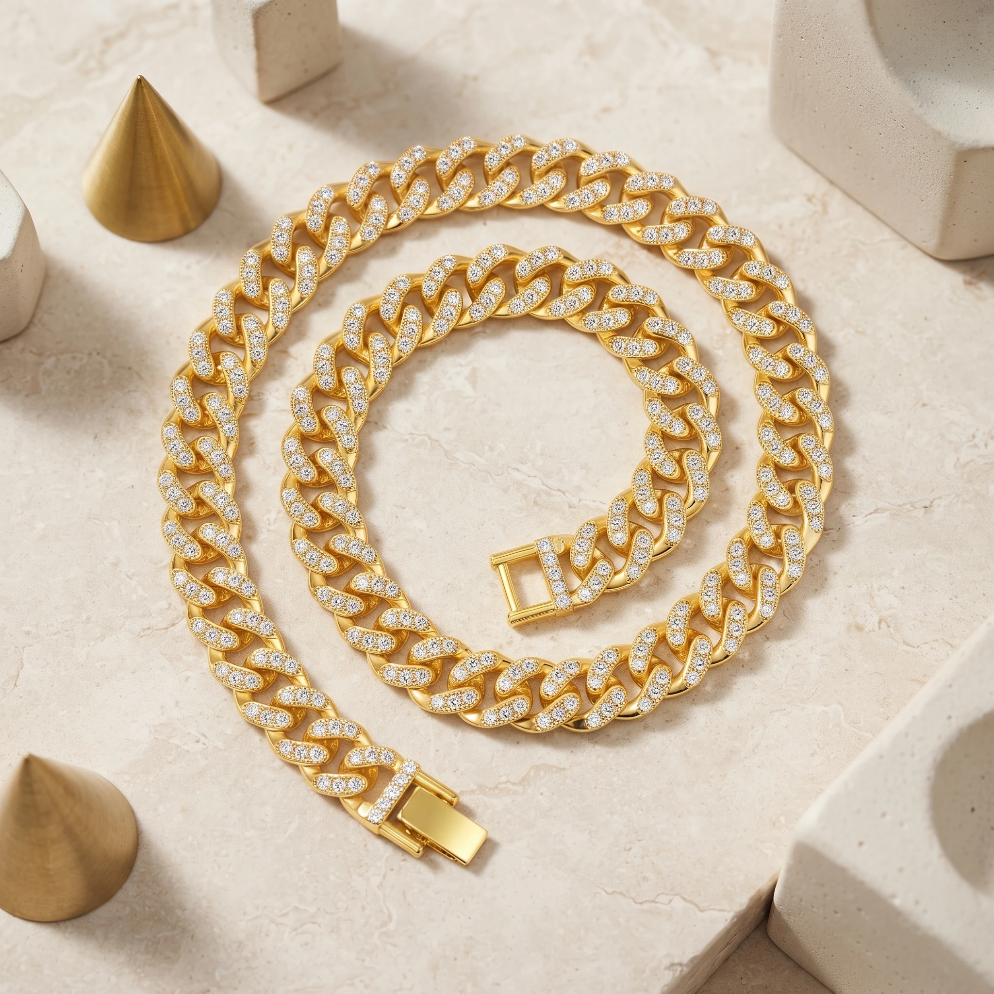 Iced Out Miami Cuban Link Chain Necklace for Men, Pave Rhinestone Bling Curb Choker, Gold Plated Hip Hop Rapper Jewelry Gifts