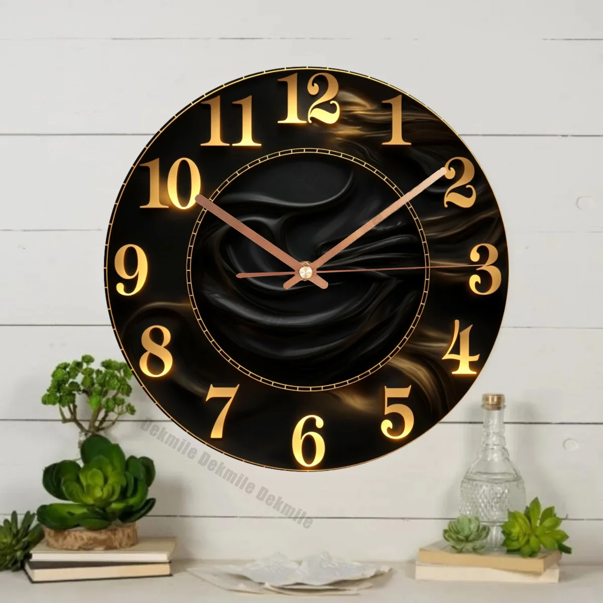 Reloj de Pared Acrílico Vortex Negro y Dorado de 30 cm de Diámetro, Reloj de Pared Moderno de Lujo para Decoración del Hogar, Sala de Estar, Reloj de Pared Artístico y Elegante