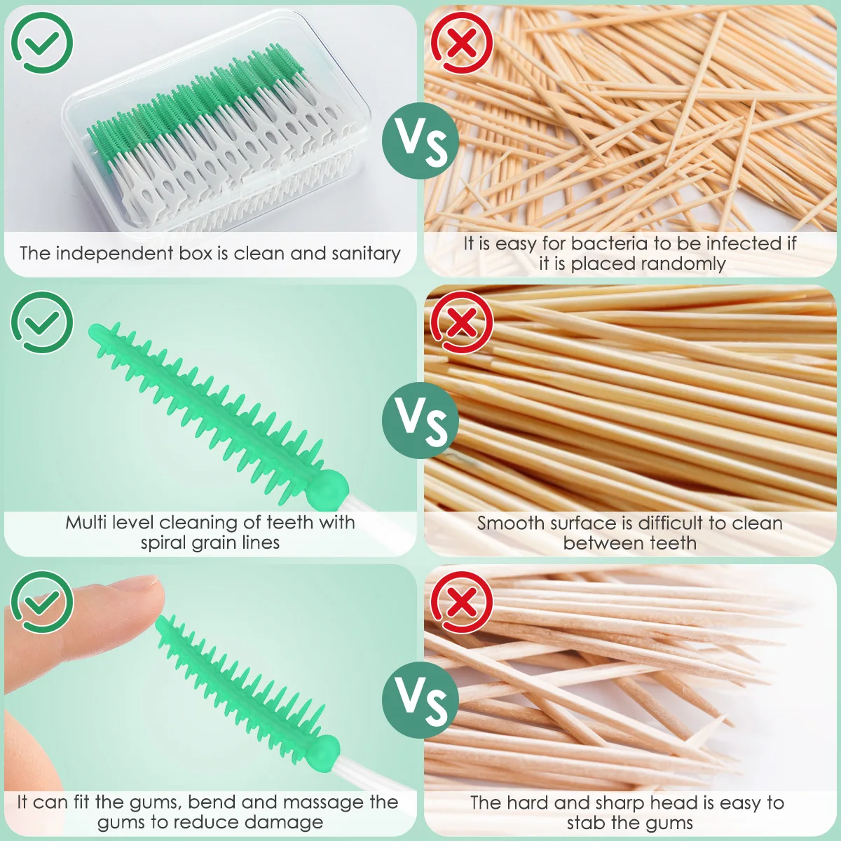 160Pcs Interdental Brush Toothpick Soft Silicone Tooth Picks Comfy Dental Tooth Cleaning Tool Safe Floss Interdental Brush Stick