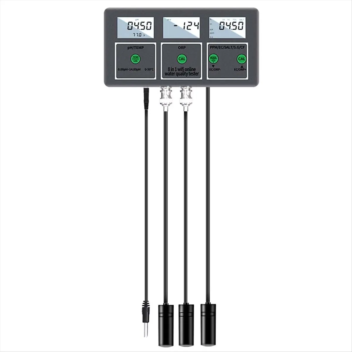 ABGN Water Quality Tester 8-in-1pH/ORP/EC/TDS/SALT/S.G/CF/ Temp WiFi Connectivity App Control for Pools and Aquariums EU Plug