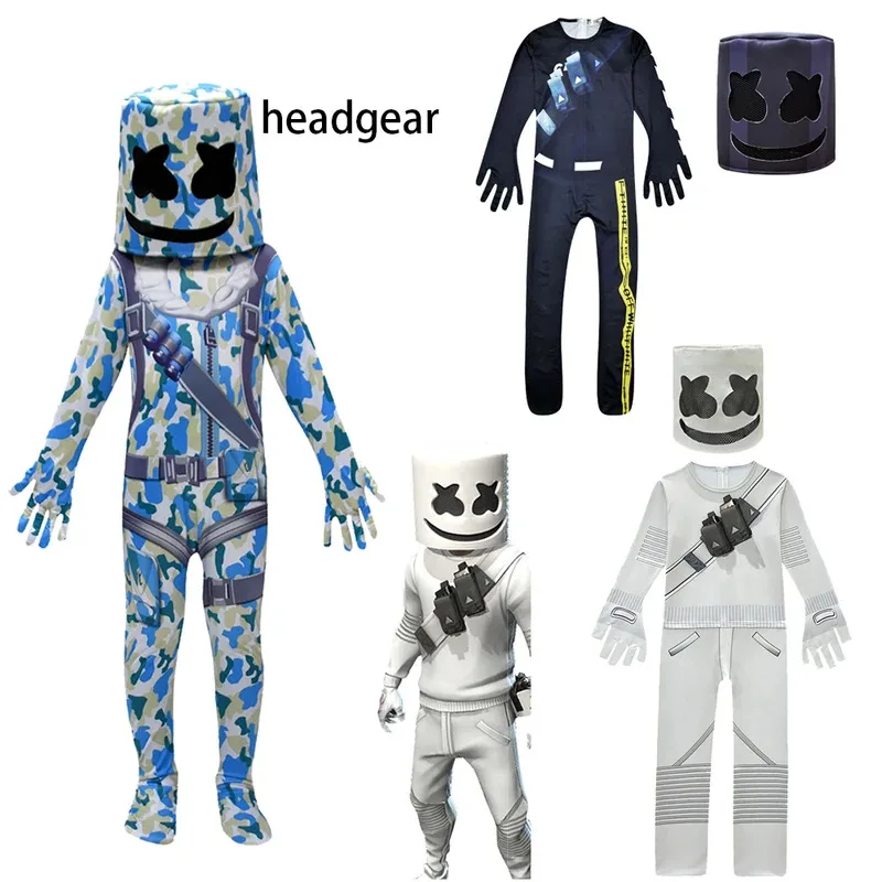 Maska DJ dla dzieci Kostium na Halloween Chłopcy Cosplay Kombinezon Nakrycie głowy 2 szt. Koncert muzyki elektronicznej Ubrania na przyjęcie bożonarodzeniowe