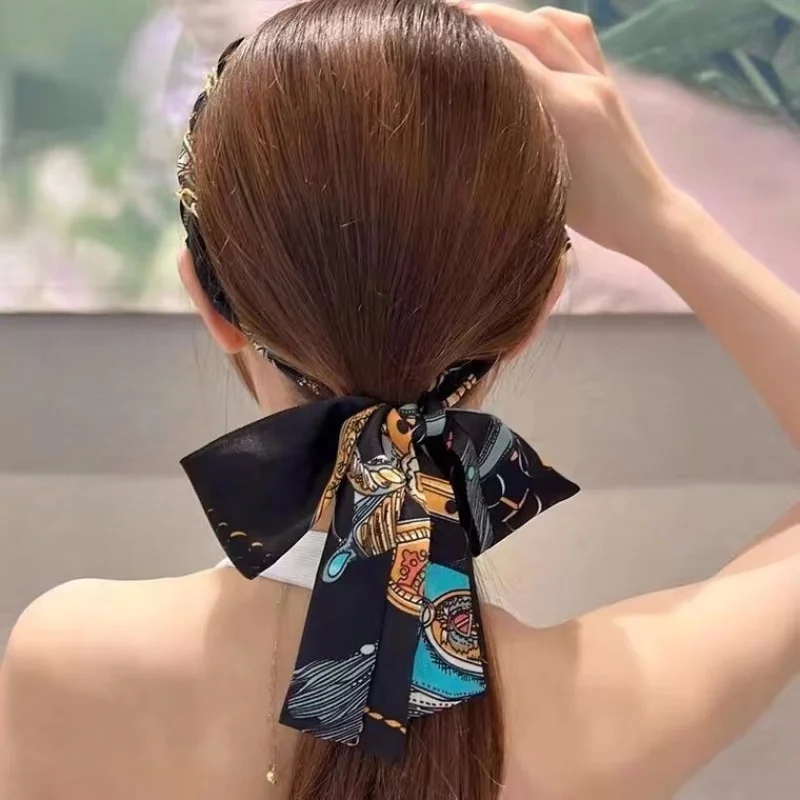 

Женская винтажная повязка на голову с цепочкой, атласная ткань, заколка для волос под давлением, повязка на голову, лента для волос, система резинок для волос, плетеные аксессуары для волос