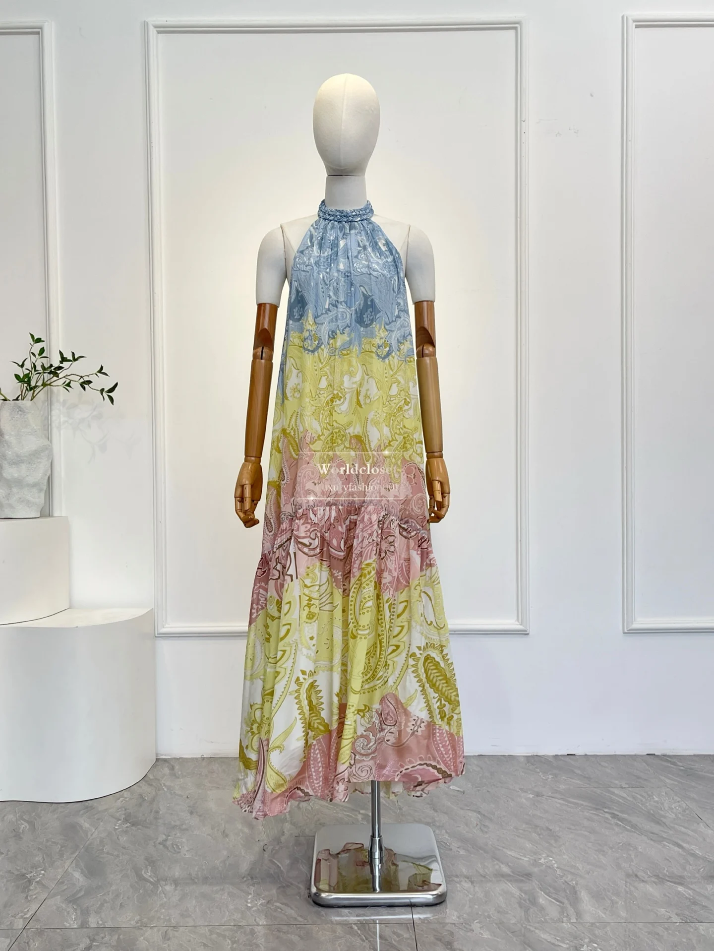 

Maxi Dress for Holiday 2026 New Women's Blue Lng Sleeve Paisley Print Ruffles