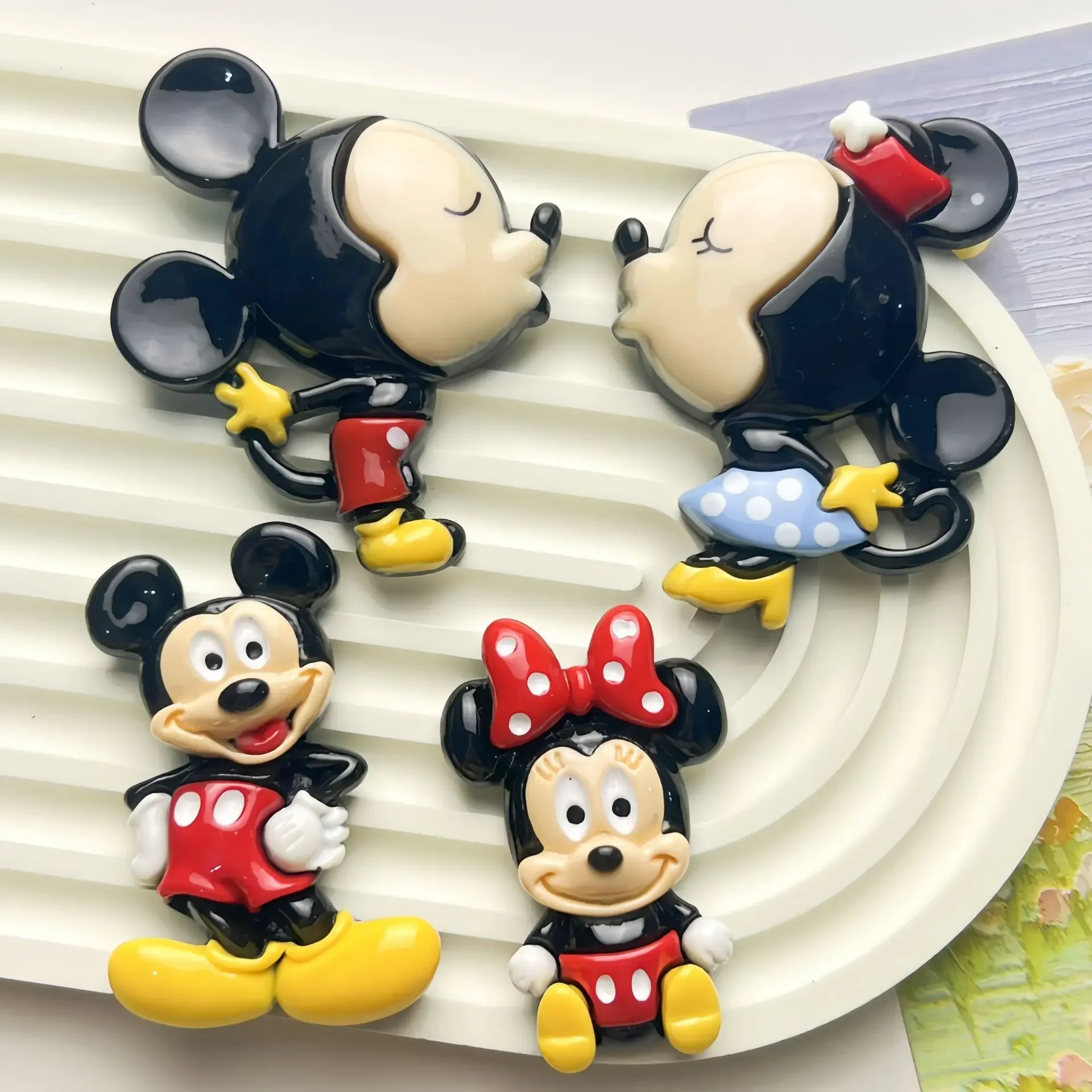 2pcs disney series mickey minnie resin flatback cabochons for diy jewerly making cartoon handmade resin crafts materials