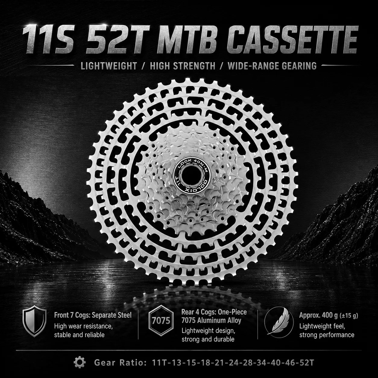 GOLDIX 10/11/12-fach MTB-Kassette 46T 50T 52T HG-kompatibel Ultraleichtes Split-Mountainbike-Kettenrad für XC-Radfahren – Detail 15