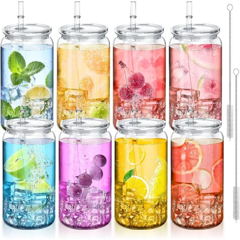 

8pack Acrylic Mason Jars Cups with Lids and Straws,16 oz Clear Plastic Cups with Lids and Straws,Ice Coffee Cups,Shatterproof